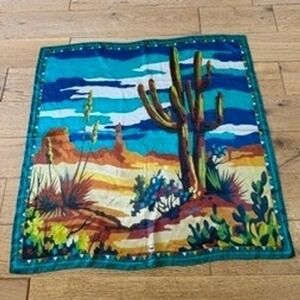 Fringe Desert Cactus Scarf 100% Silk Multicolor Southwestern Print (1722)